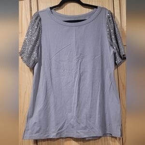 Belle by Kim Gravel Silver Sequin Sleeved Top Size M